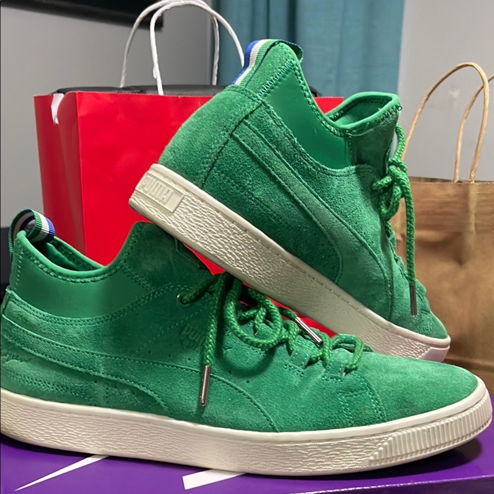 Puma Men Green Suede High-Top Sneakers